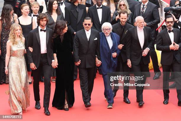 Pauline Pollmann, Diego Le Fur, Director Maïwenn, Johnny Depp, Pierre Richard, Benjamin Lavernhe, Pascal Greggory and Melvil Poupaud attend the...