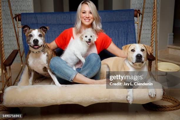 Actress Kaley Cuoco is photographed with her three dogs : Shirley, Ruby and Norman on August 7, 2017 in Tarzana, California. Cuoco is a board member...