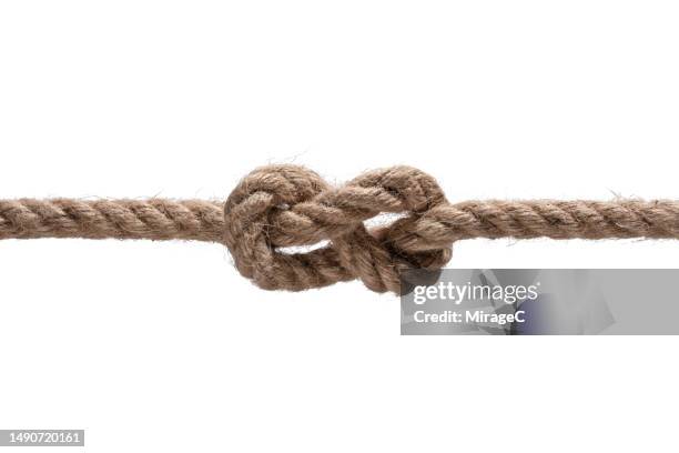 figure 8 knot tied with hemp rope isolated on white - noeud coulant en huit photos et images de collection
