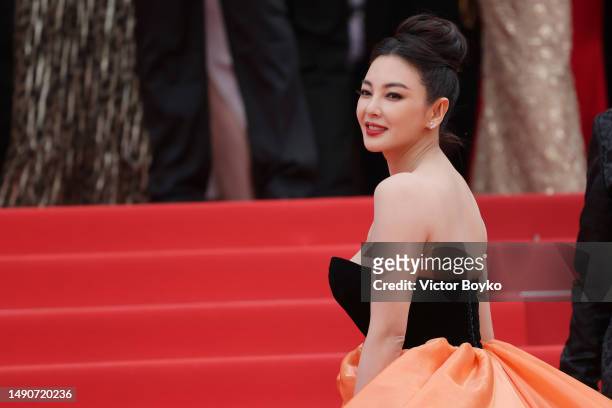 Zhang Yuqi attends the "Jeanne du Barry" Screening & opening ceremony red carpet at the 76th annual Cannes film festival at Palais des Festivals on...