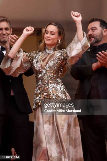 Brie Larson attends the "Jeanne du Barry" Screening & opening ceremony red carpet at the 76th annual Cannes film festival at Palais des Festivals on...