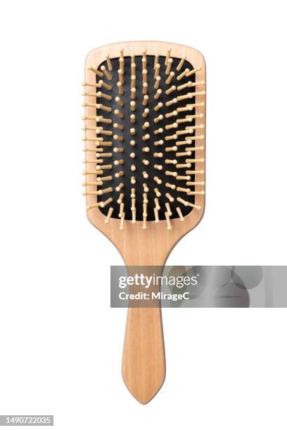 wooden hairbrush isolated on white - hair comb stock pictures, royalty-free photos & images