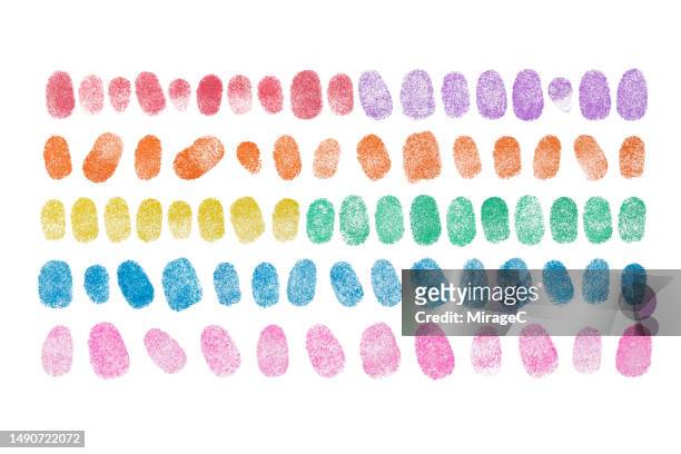 a set of colorful fingerprint for finger painting isolated on white - fingerprint stock pictures, royalty-free photos & images