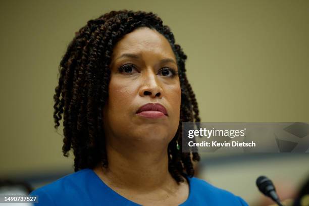 Washington DC Mayor Muriel Bowser testifies before the House Oversight and Accountability Committee in the Rayburn House Office Building on May 16,...