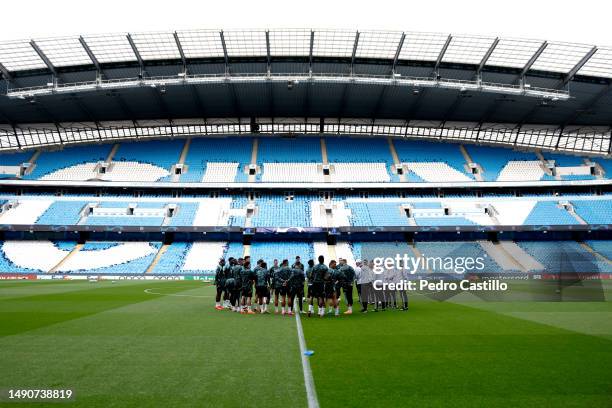 Real Madrid squad are training ahead of their UEFA Champions League semi-final second leg match against Manchester City FC at Etihad Stadium on May...