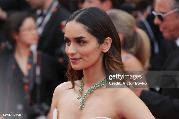 Manushi Chhillar attends the "Jeanne du Barry" Screening & opening ceremony red carpet at the 76th annual Cannes film festival at Palais des...