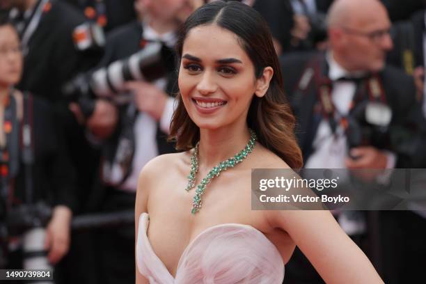 Manushi Chhillar attends the "Jeanne du Barry" Screening & opening ceremony red carpet at the 76th annual Cannes film festival at Palais des...