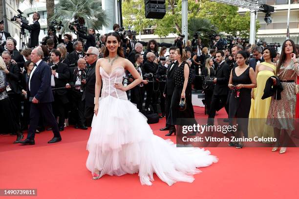 Manushi Chhillar attends the "Jeanne du Barry" Screening & opening ceremony red carpet at the 76th annual Cannes film festival at Palais des...