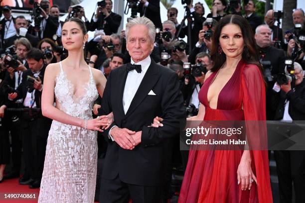 Carys Zeta Douglas, Michael Douglas and Catherine Zeta-Jones attend the "Jeanne du Barry" screening & opening ceremony red carpet at the 76th Annual...