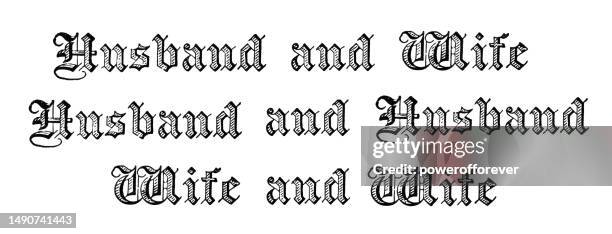 married couples titles in victorian style text - 19th century - victorian font stock illustrations