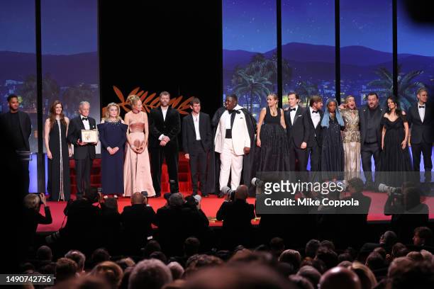 Mistress of ceremonies Chiara Mastroianni, Michael Douglas with the Honorary Palme D’Or, Catherine Deneuve, Uma Thurman, guest, guest, Jacob Lusk,...