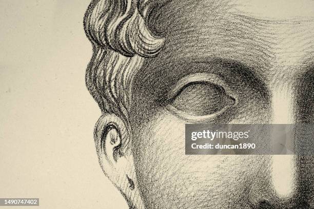 illustrations, cliparts, dessins animés et icônes de illustration vintage gros plan détail du visage humain, œil vide, vision, cécité, 19ème siècle - blindness