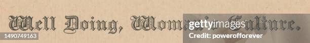 well doing, woman’s culture in victorian style text - 19th century - victorian font stock illustrations