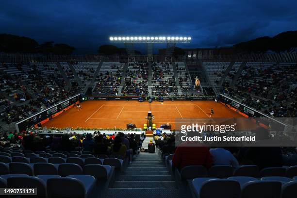 General view as Alexander Zverev of Germany plays a backhand shot against Daniil Medvedev during their Men's Singles 4th round match during day nine...