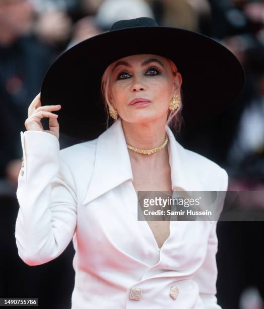 Emmanuelle Beart during "Jeanne du Barry" screening and Opening Ceremony red carpet during the 76th Annual Cannes Film Festival at Palais des...