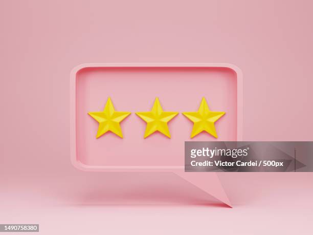 3d rendering,3d illustration yellow stars with bubble on pink background modern minimal concept,romania - 3d button stockfoto's en -beelden