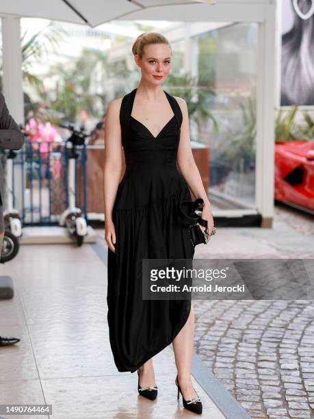 Elle Fanning is seen at the Martinez hotel during the 76th Cannes film festival on May 16, 2023 in Cannes, France.