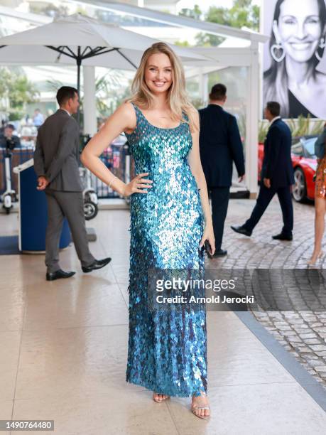Romee Strijd is seen at the Martinez hotel during the 76th Cannes film festival on May 16, 2023 in Cannes, France.