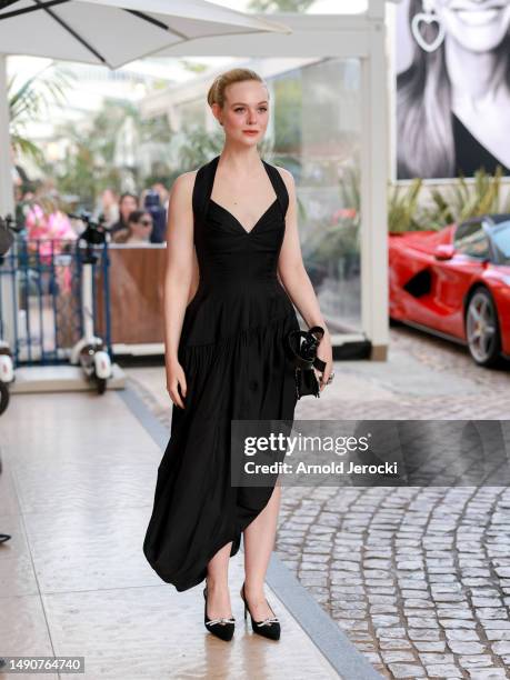 Elle Fanning is seen at the Martinez hotel during the 76th Cannes film festival on May 16, 2023 in Cannes, France.