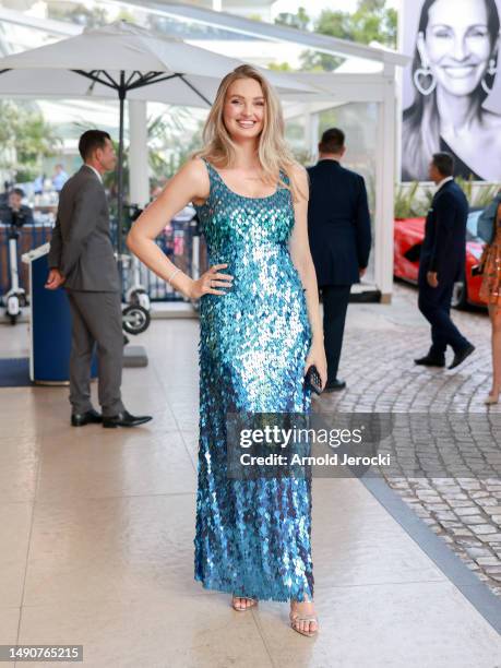 Romee Strijd is seen at the Martinez hotel during the 76th Cannes film festival on May 16, 2023 in Cannes, France.