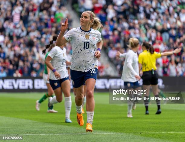 Lindsey Horan of the United States celebrates her goal during a game between Ireland and USWNT at Q2 Stadium on April 8, 2023 in Austin, Texas. .