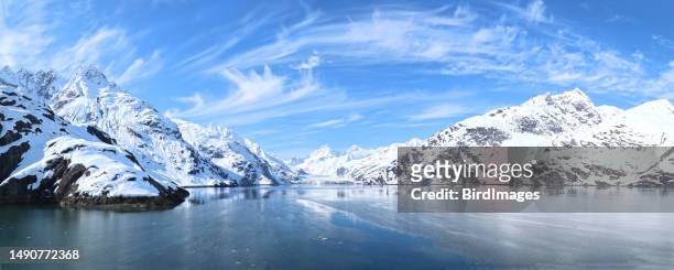 glaciar johns hopkins panorâmico, parque nacional glacier bay, alasca. - los glaciares national park - fotografias e filmes do acervo