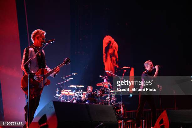 Dave Gahan, Martine Gore and Christian Eigner of Depeche Mode perform at Ziggo Dome on May 16, 2023 in Amsterdam, Netherlands.