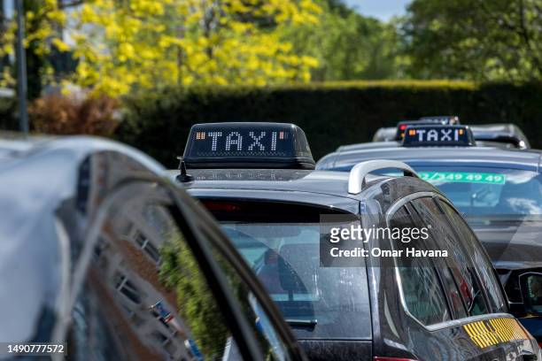 Taxis queue outside the Justus Lipsius building in the European district on May 16, 2023 in Brussels, Belgium. Last year, 204 complaints were lodged...