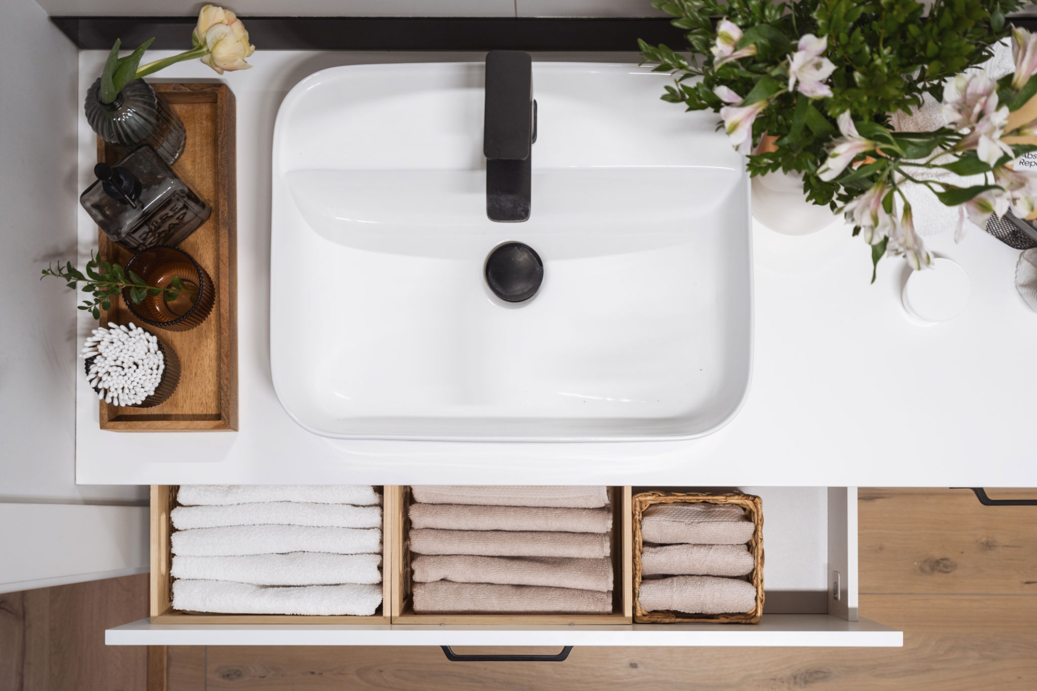 storage fresh towels in wooden baskets in cabinet box in bathroom storage fresh towels in wooden baskets in cabinet box in bathroom