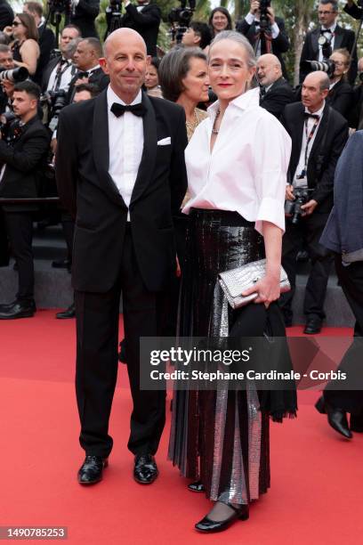 Marc Ernotte and Delphine Ernotte attends the "Jeanne du Barry" Screening & opening ceremony red carpet at the 76th annual Cannes film festival at...