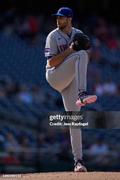 David Peterson of the New York Mets pitches against the Washington Nationals during the second inning at Nationals Park on May 15, 2023 in...