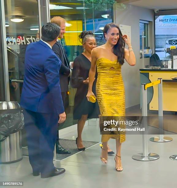 Prince Harry, Duke of Sussex, Doria Ragland and Meghan Markle, Duchess of Sussex, are seen arriving to the "Woman Of Vision Awards" on May 16, 2023...