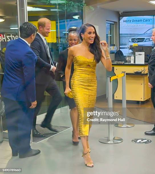 Prince Harry, Duke of Sussex, Doria Ragland and Meghan Markle, Duchess of Sussex, are seen arriving to the "Woman Of Vision Awards" on May 16, 2023...