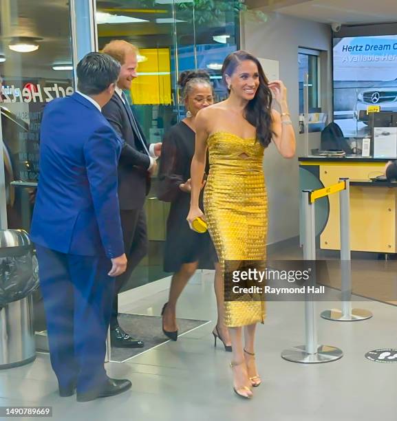 Prince Harry, Duke of Sussex, Doria Ragland and Meghan Markle, Duchess of Sussex are seen arriving to the "Woman Of Vision Awards" on May 16, 2023 in...