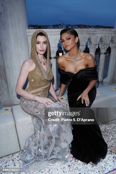 Anne Hathaway and Zendaya attend the "Bulgari Mediterranea High Jewelry" event at Palazzo Ducale on May 16, 2023 in Venice.