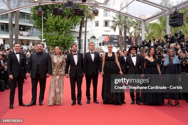 Members of the Jury Paul Dano, Denis Ménochet, Brie Larson, President of the Jury Ruben Östlund, Damian Szifron, Julia Ducournau, Atiq Rahimi, Maryam...