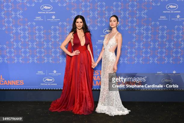 Catherine Zeta-Jones and Carys Zeta Douglas attend the opening ceremony gala dinner at the 76th annual Cannes film festival at Carlton Hotel on May...