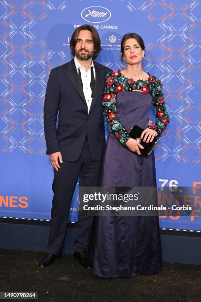 Dimitri Rassam and Charlotte Casiraghi attend the opening ceremony gala dinner at the 76th annual Cannes film festival at Carlton Hotel on May 16,...