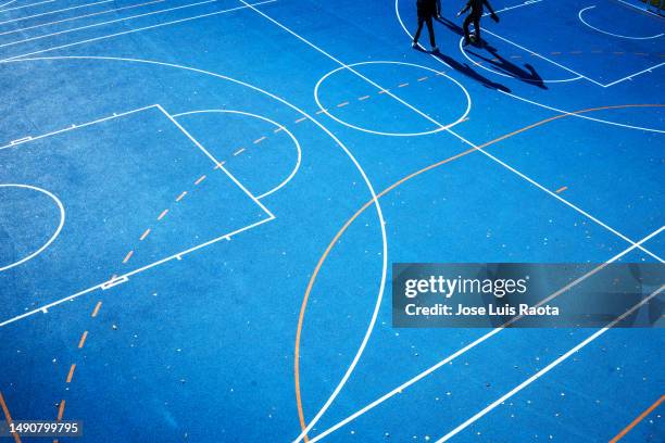 lines drawn on a basketball court - basketball court texture stock pictures, royalty-free photos & images