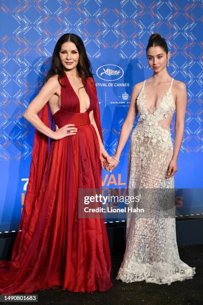 Catherine Zeta-Jones and Carys Zeta Douglas attend the opening ceremony gala dinner at the 76th annual Cannes film festival at Carlton Hotel on May...