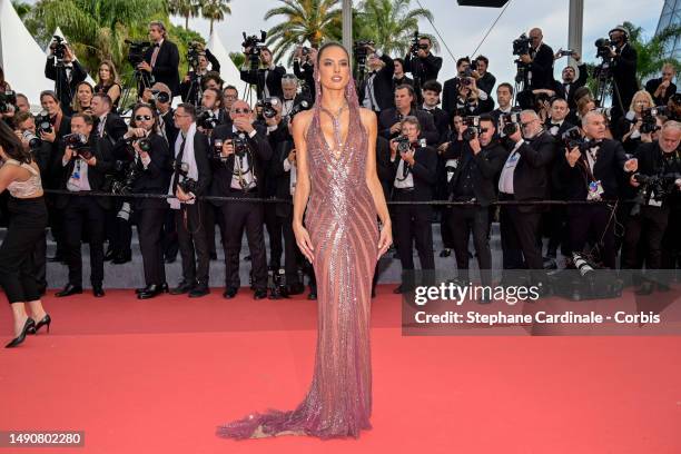 Alessandra Ambrosio attends the "Jeanne du Barry" Screening & opening ceremony red carpet at the 76th annual Cannes film festival at Palais des...