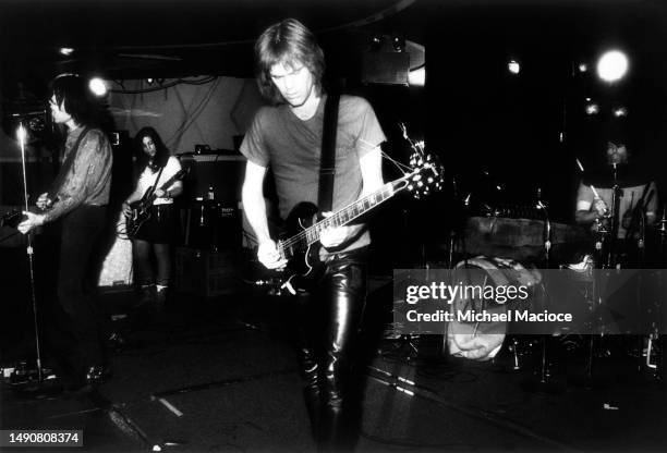 Guitarist Jon Spencer, guitarist Julia Cafritz, guitarist Kurt Wolf and drummer Bob Bert, of the American garage rock band Pussy Galore, play on...