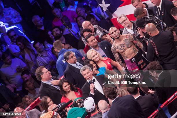 June 7: Miguel Cotto defeats Sergio Martinez in their Middleweight boxing match on June 7th, 2014 in New York City.