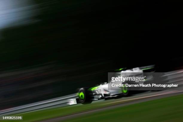 Braziiian Brawn Formula One racing team racing driver Rubens Barrichello driving his BGP 001 racing car at speed during practice for the 2009 Belgian...