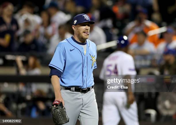 Jake Diekman of the Tampa Bay Rays celebrates the win over the New York Mets at Citi Field on May 16, 2023 in the Flushing neighborhood of the Queens...