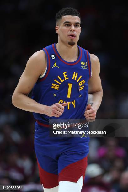Michael Porter Jr. #1 of the Denver Nuggets jogs up the court during the third quarter against the Los Angeles Lakers in game one of the Western...