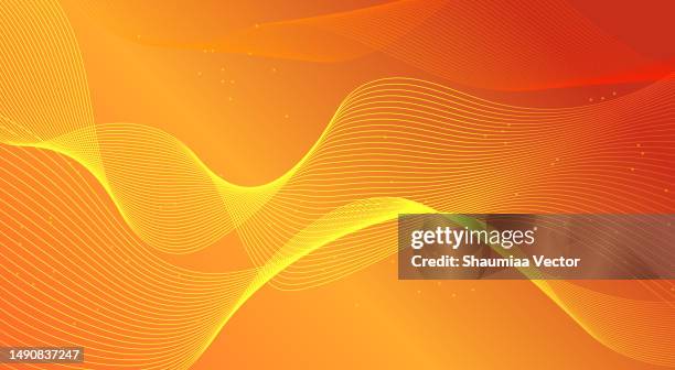 modern futuristic technology wave of flowing lines and dots particles on orange, pink, red and yellow summer background. - orange background stock illustrations