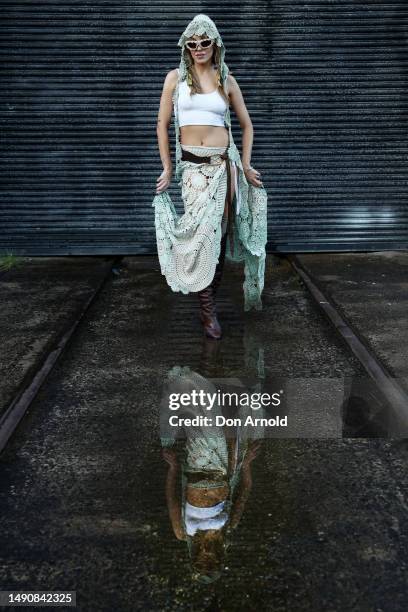 Imogen Anthony poses at Afterpay Australian Fashion Week 2023 at Carriageworks on May 15, 2023 in Sydney, Australia.