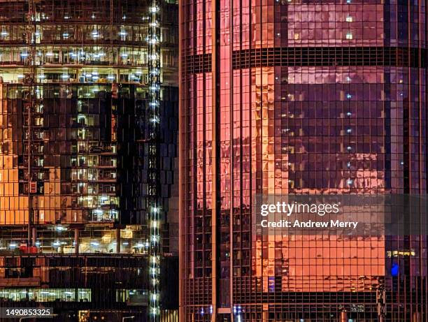 night city glass buildings sunset reflections - generic location stock pictures, royalty-free photos & images