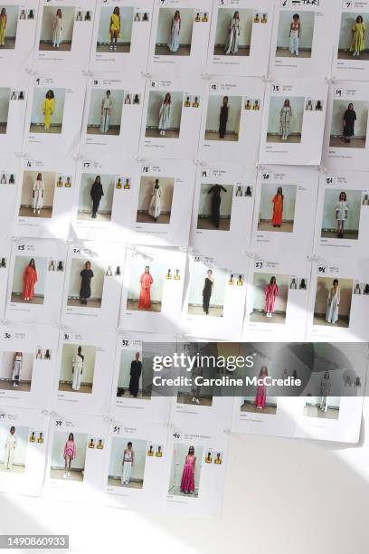 Mood board is seen backstage ahead of the JOSLIN Resort '24 runway show at Clovelly Pool during Afterpay Australian Fashion Week 2023 on May 17, 2023...